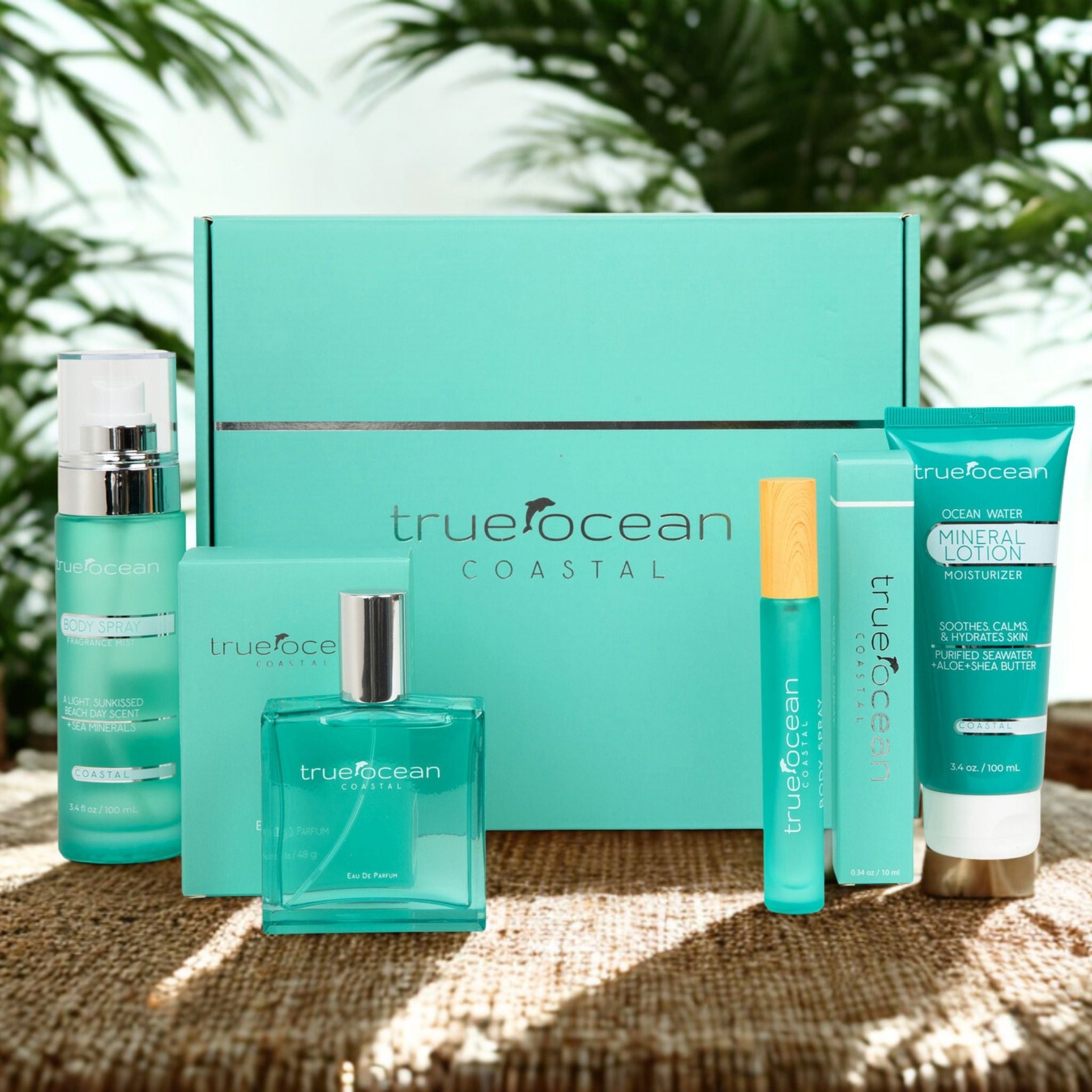 True Ocean Coastal fragrance, body spray, mineral lotion and gift packaging